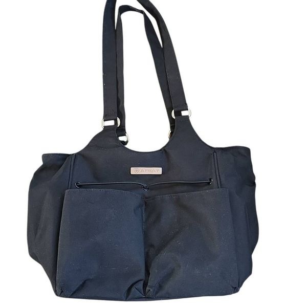 Ariat Mini Carry All Bag In Black poly Canvas 2 Slip Pockets In Front Back Zippe