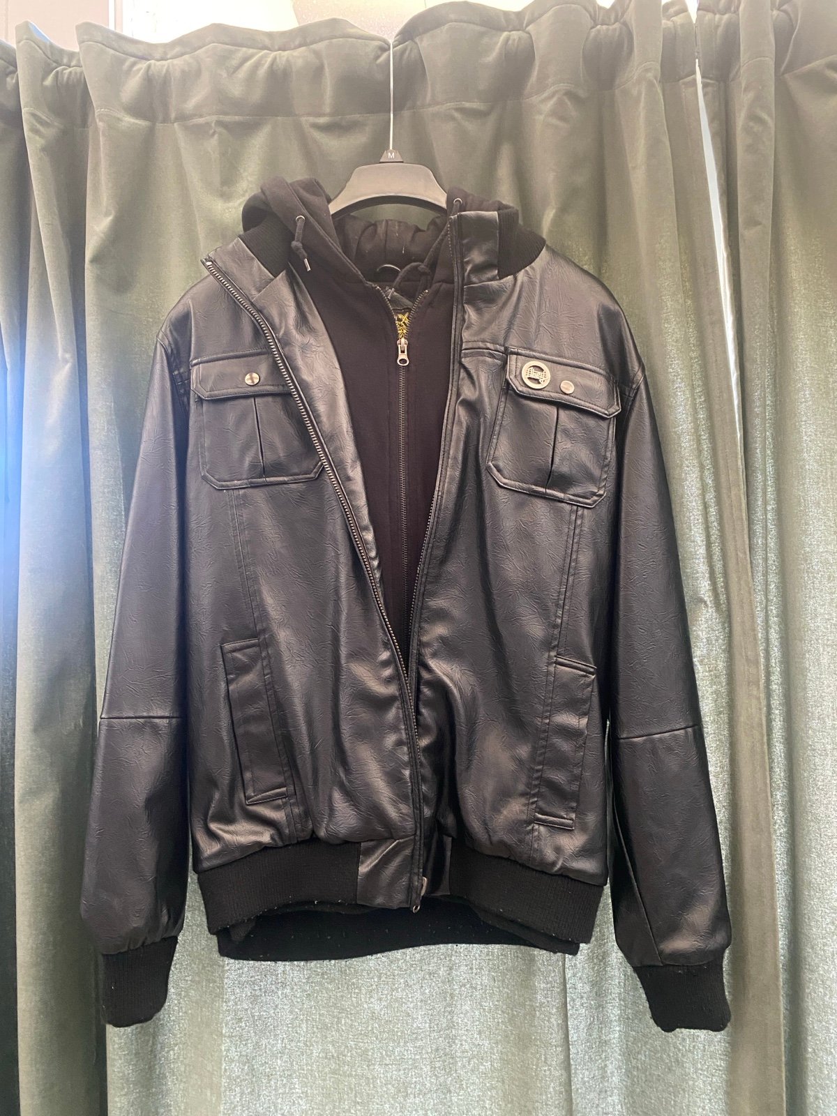 Obey leather bomber jacket hoodie