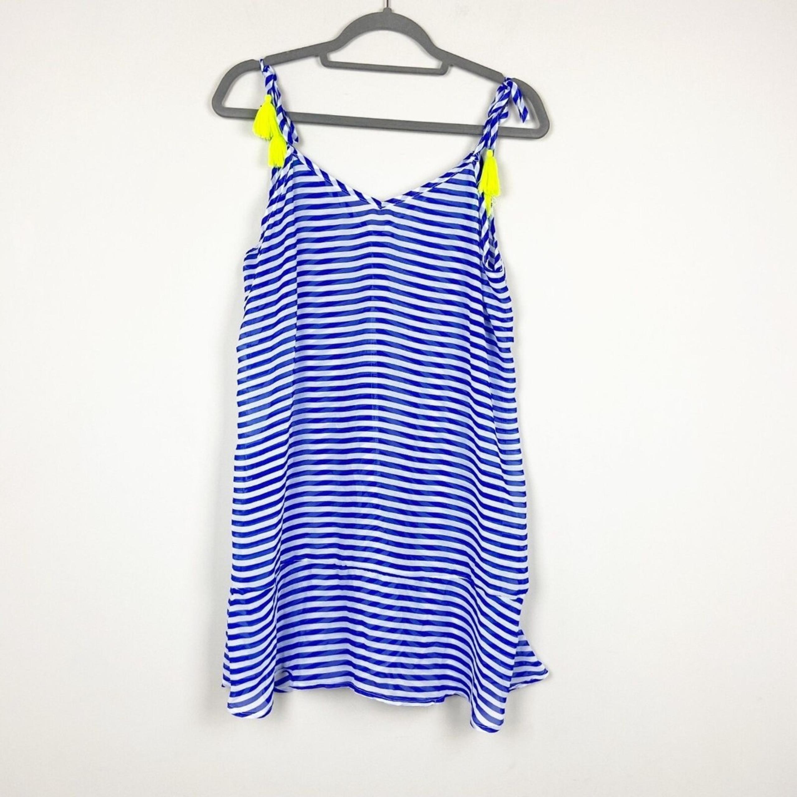 No Boundaries Cover Up Womens M/L Blue Stripes Swim Nautical Semi Sheer Tasseled
