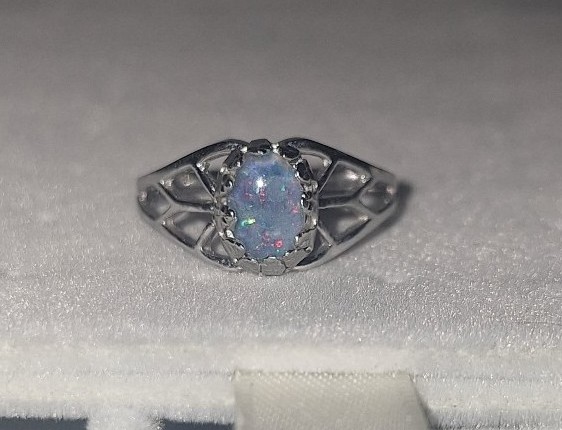 Sterling Silver Antique Style White Fire Opal Ring