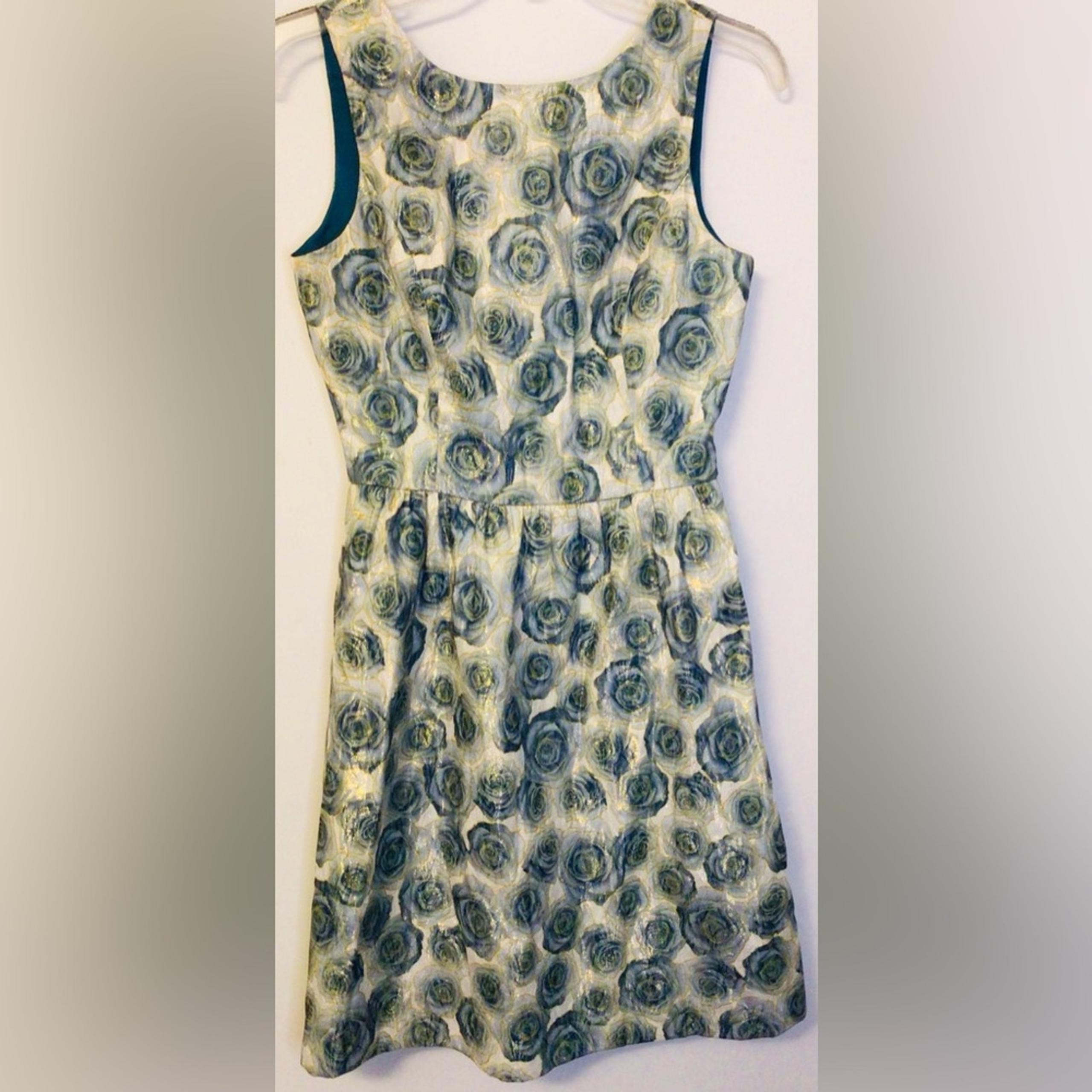 Belle Badgley Mischka Floral Sleeveless Dress light shimmer blue Cream size 4