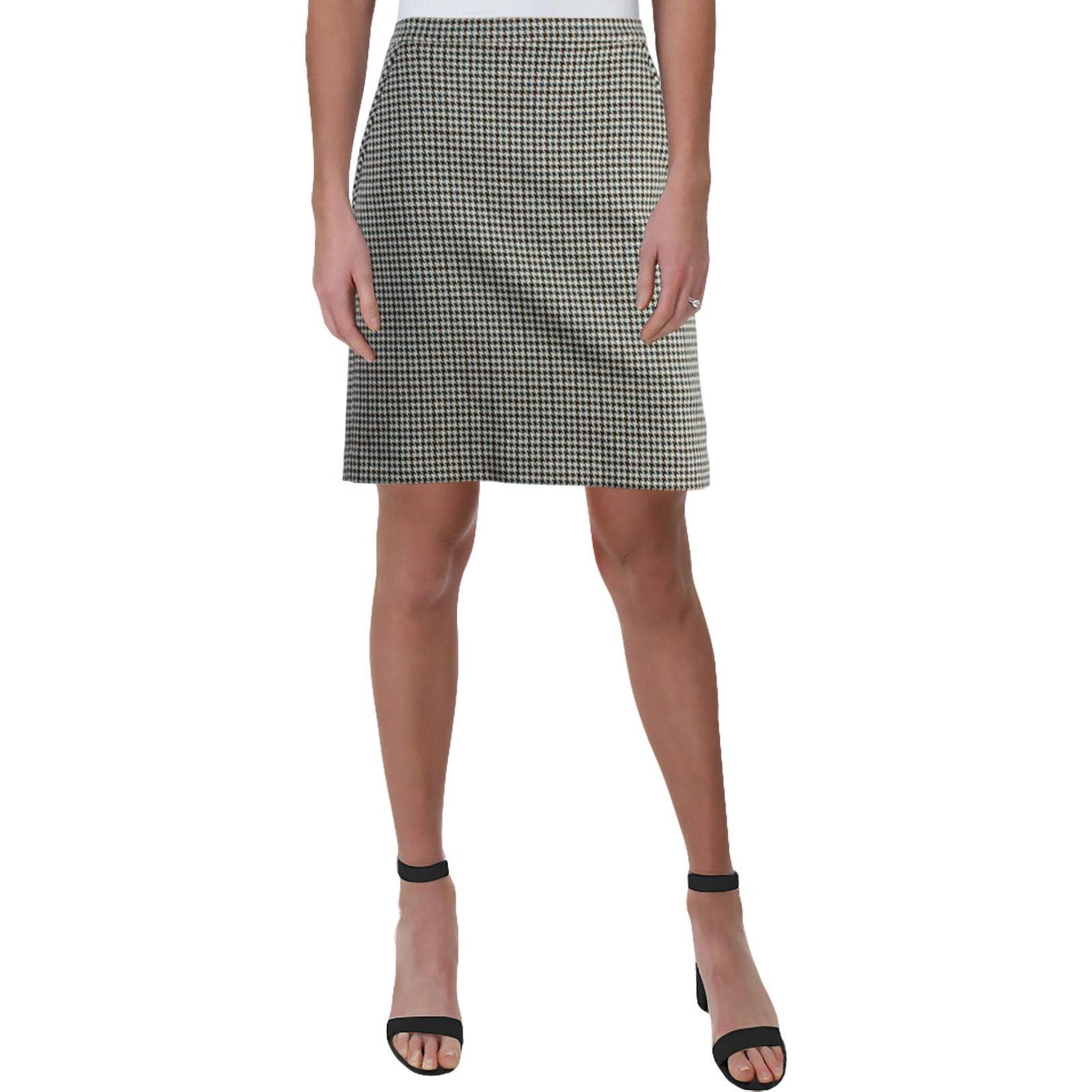 Tahari Green / cream / black Houndstooth Mini Skirt Size 16