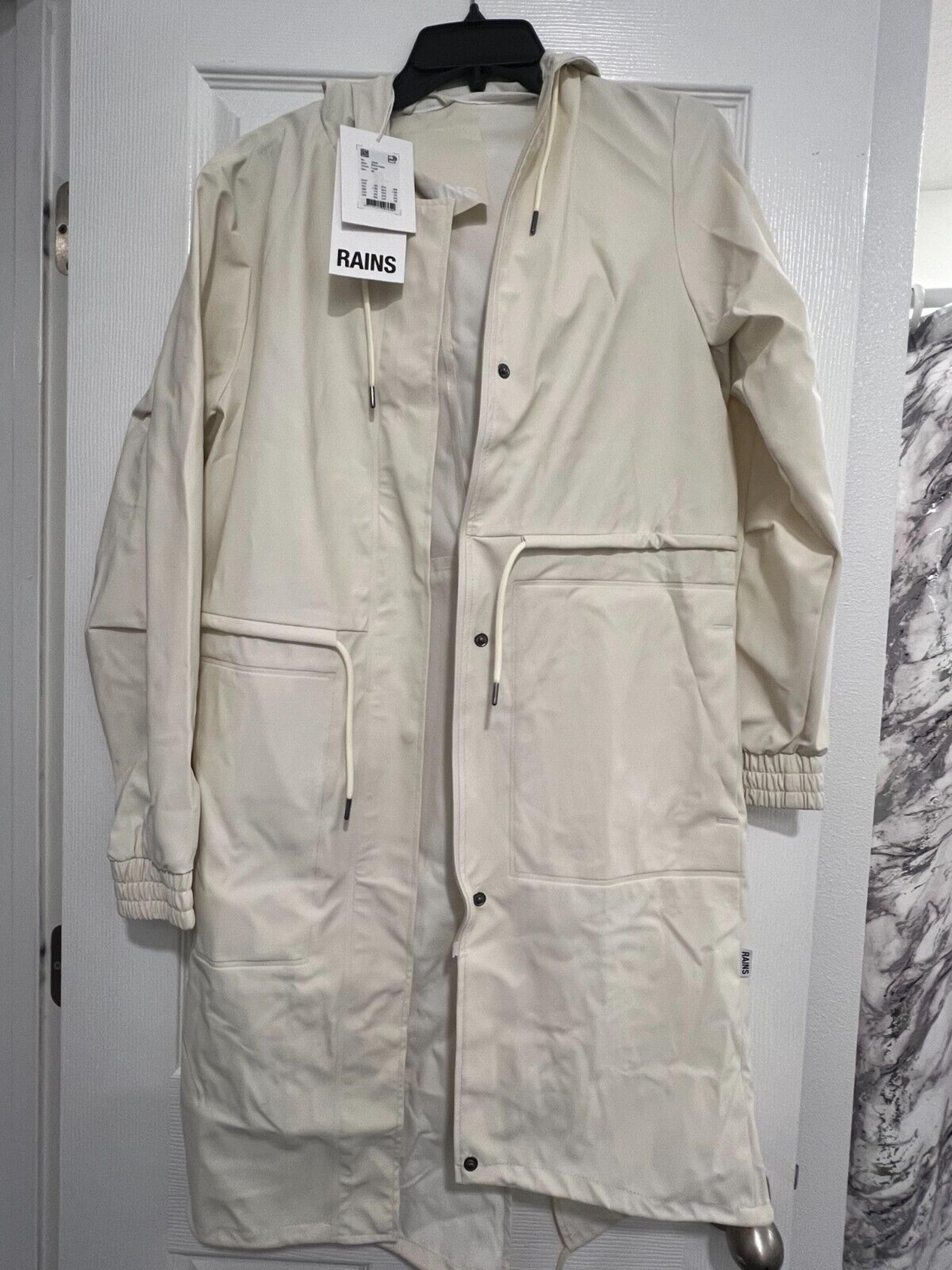 Rains Unisex (W) Raincoat long jacket String Parka Fossil Color Size X-Small NWT