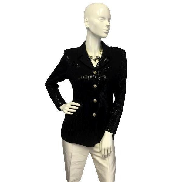 St. John Black Knit Sequin Blazer Size 4 (SKU 000057)