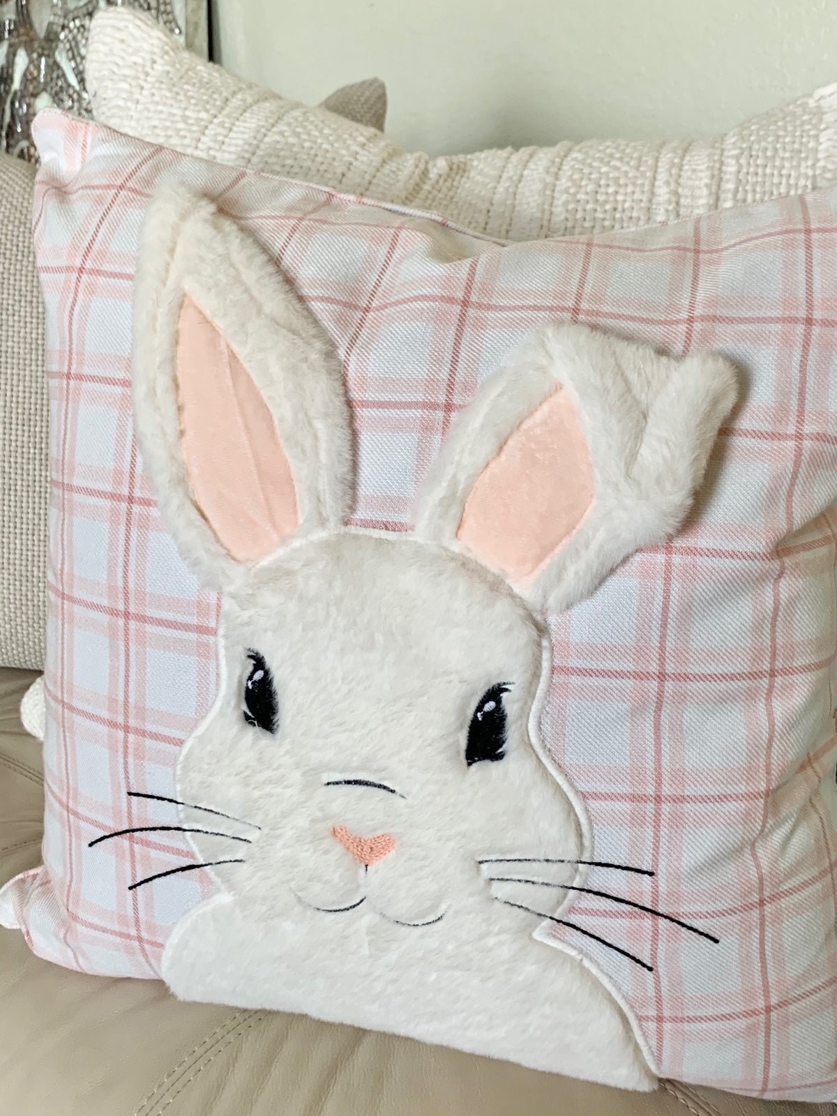 Easter bunny pillow XL 20” x 20” down feather insert white bunny rabbit new