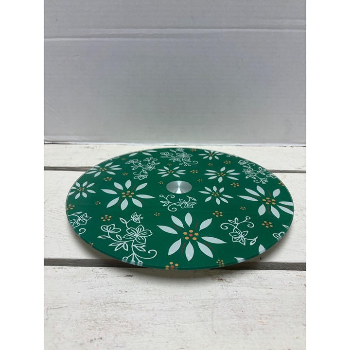 Green Floral Lazy Susan Turntable 12 Diameter Smooth Rotation Durable Glass Top