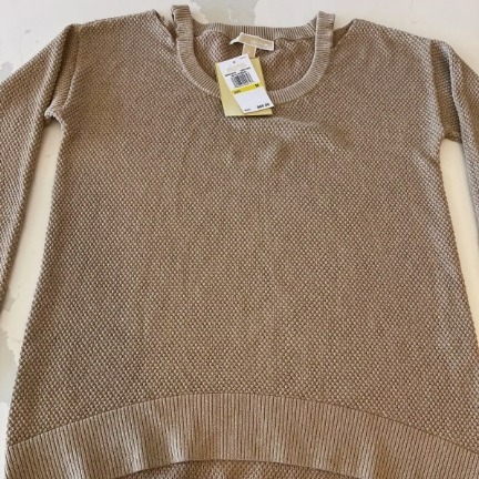X-LARGE NEW MICHAEL KORS REGAL CUTOUT SWEATER BLOUSE SHIRT DARK CAMEL WOMENS