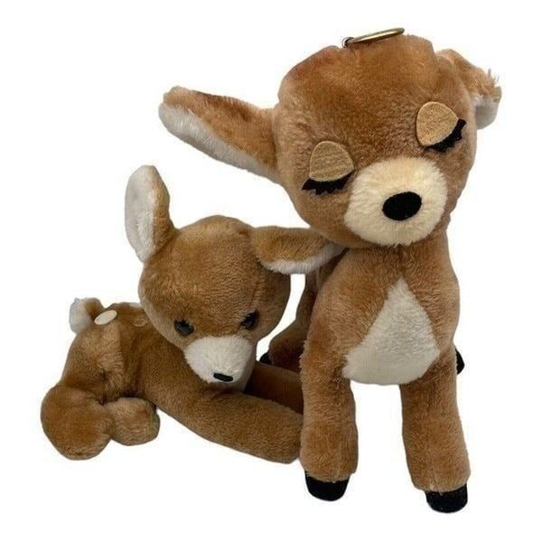 Vintage R Dakin Deer Fawn Plush Baby Spotted Stuffed Animal 1974 1977 Lot of 2