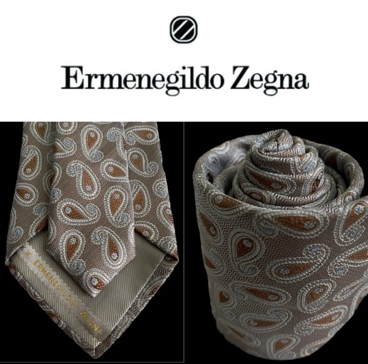 Ermenegildo Zegna Tie PAISLEY Gray Brown Blue Made Italy MSRP 190