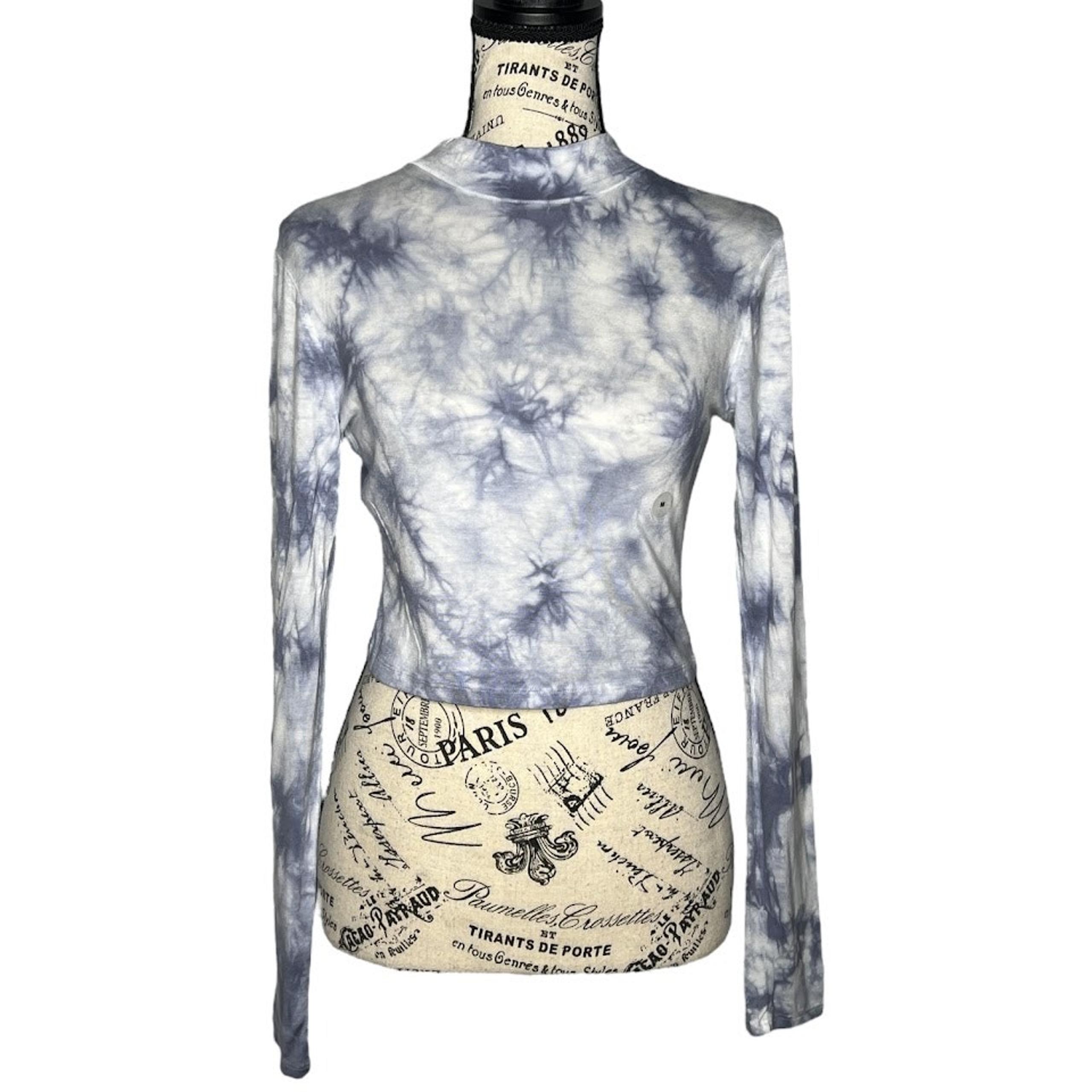 Aero (M) Seriously Soft Blue Tie Dye Long Sleeve High Neck Cropped Top Shirt Tee