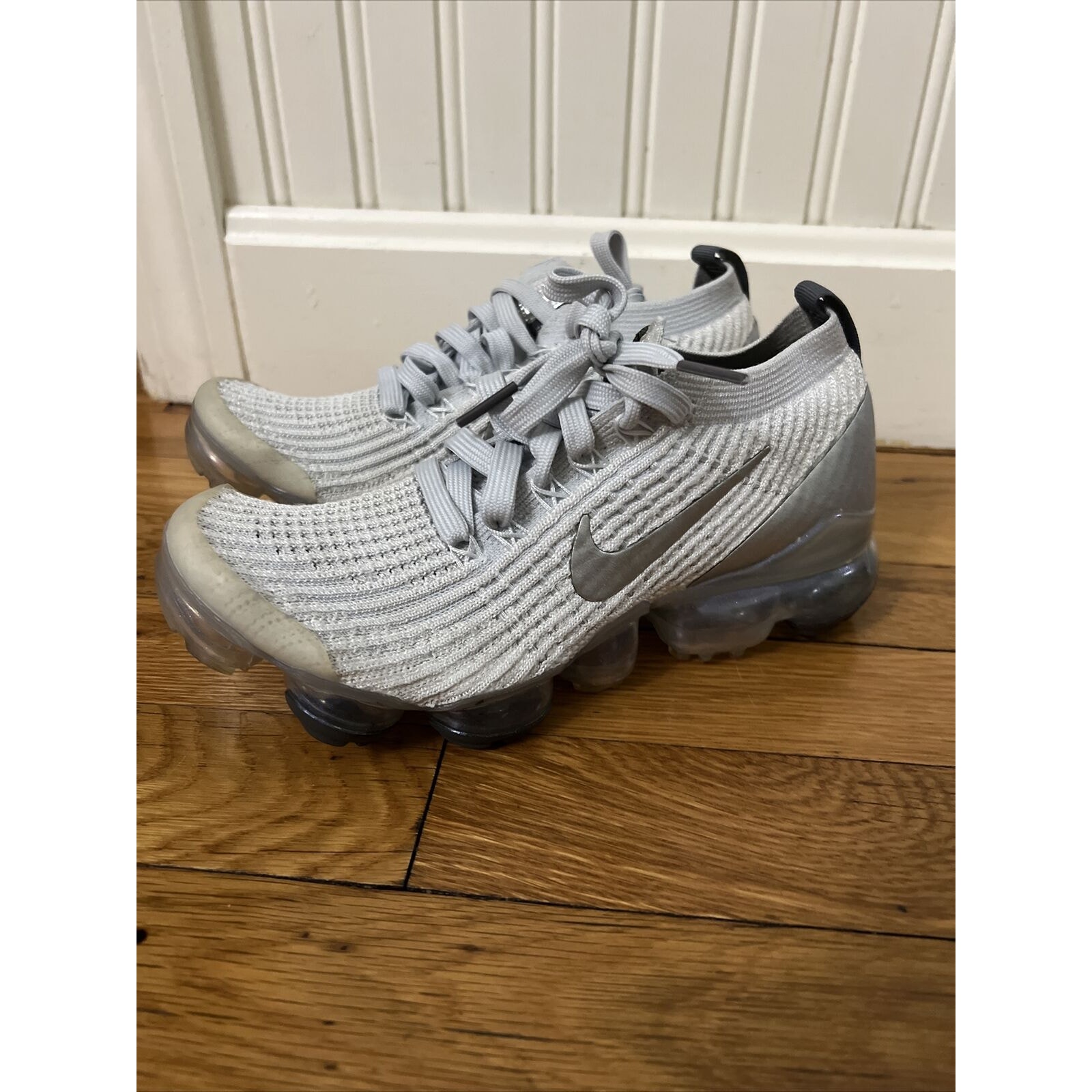 Size 6.5 Women Nike Air VaporMax Flyknit 3 White Silver Clear