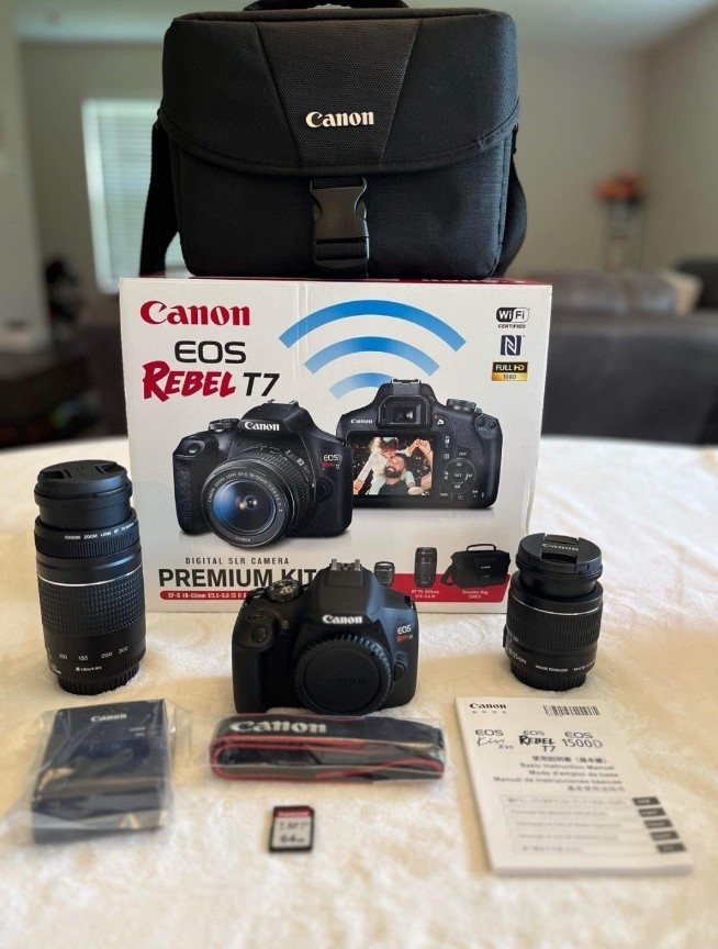 Canon EOS Rebel T7 DSLR Camera with 18-55mm Lens in Black - Premium Kit