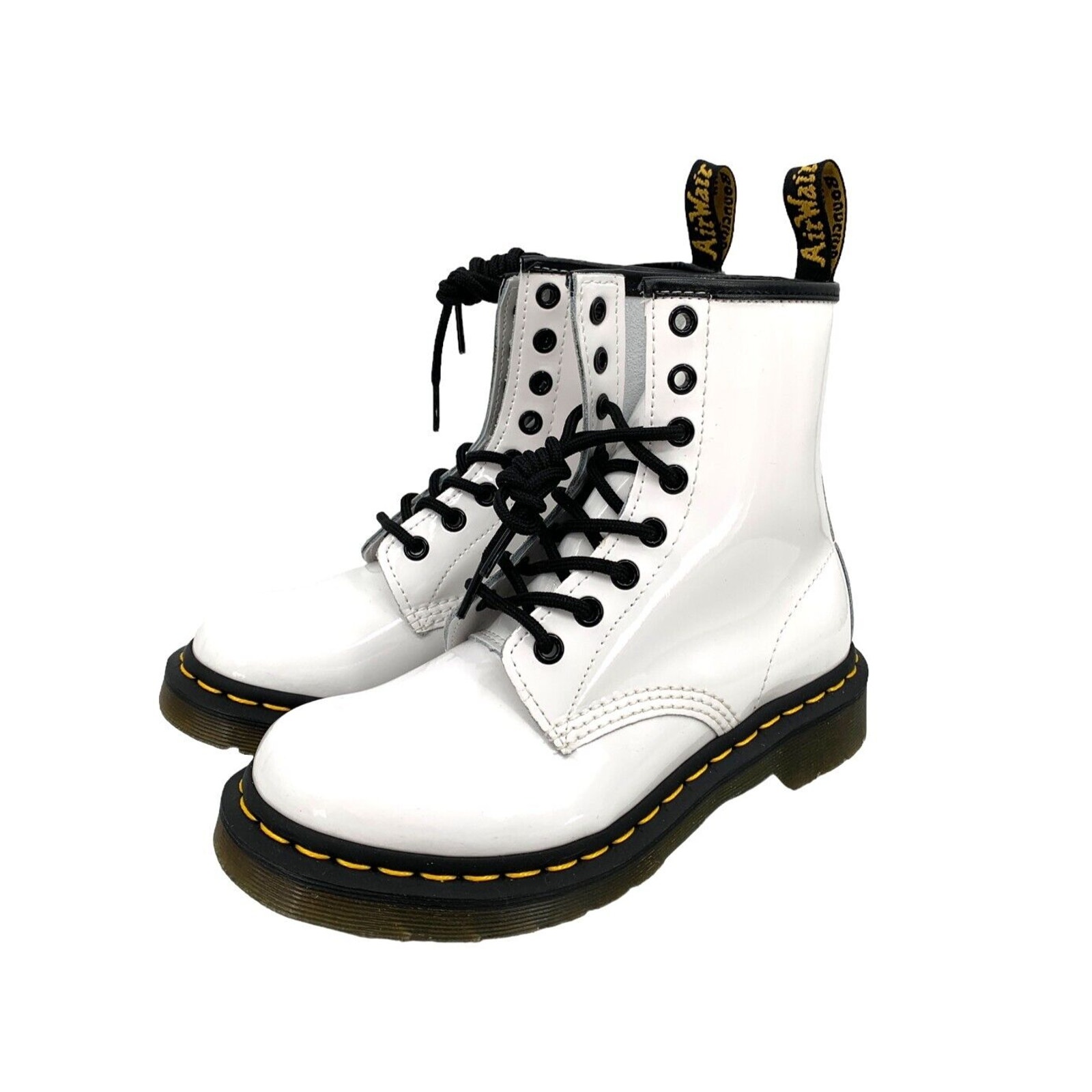 White Dr Doc Martens 1460 Women's 6 Patent Leather Lace Up Boots