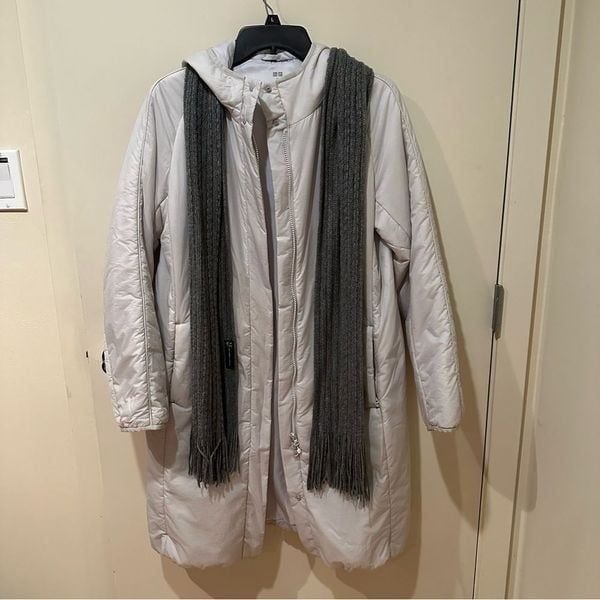 UNIQLO Light Puffer Long Hooded Coat Puffer Parka Womens XS Light grey