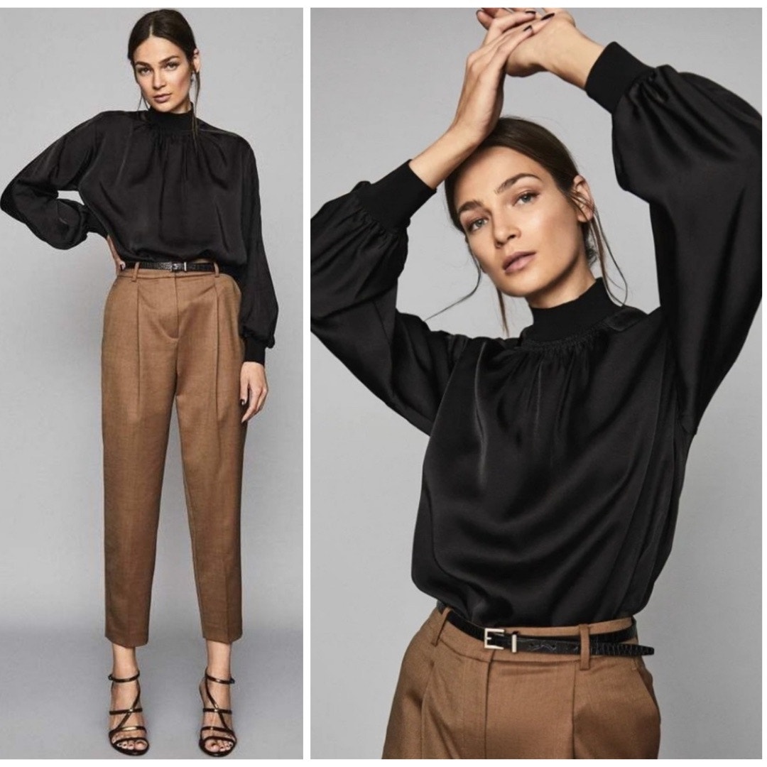 REISS -NWT- Black Magda Jersey High Neck Blouse | 2