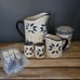 Temptation Old World Pitcher Salt Pepper Creamer Spreader Garlic Keeper Flower