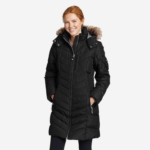 EDDIE BAUER black Crystal Ridge Down Parka Jacket womens M missing hoodie