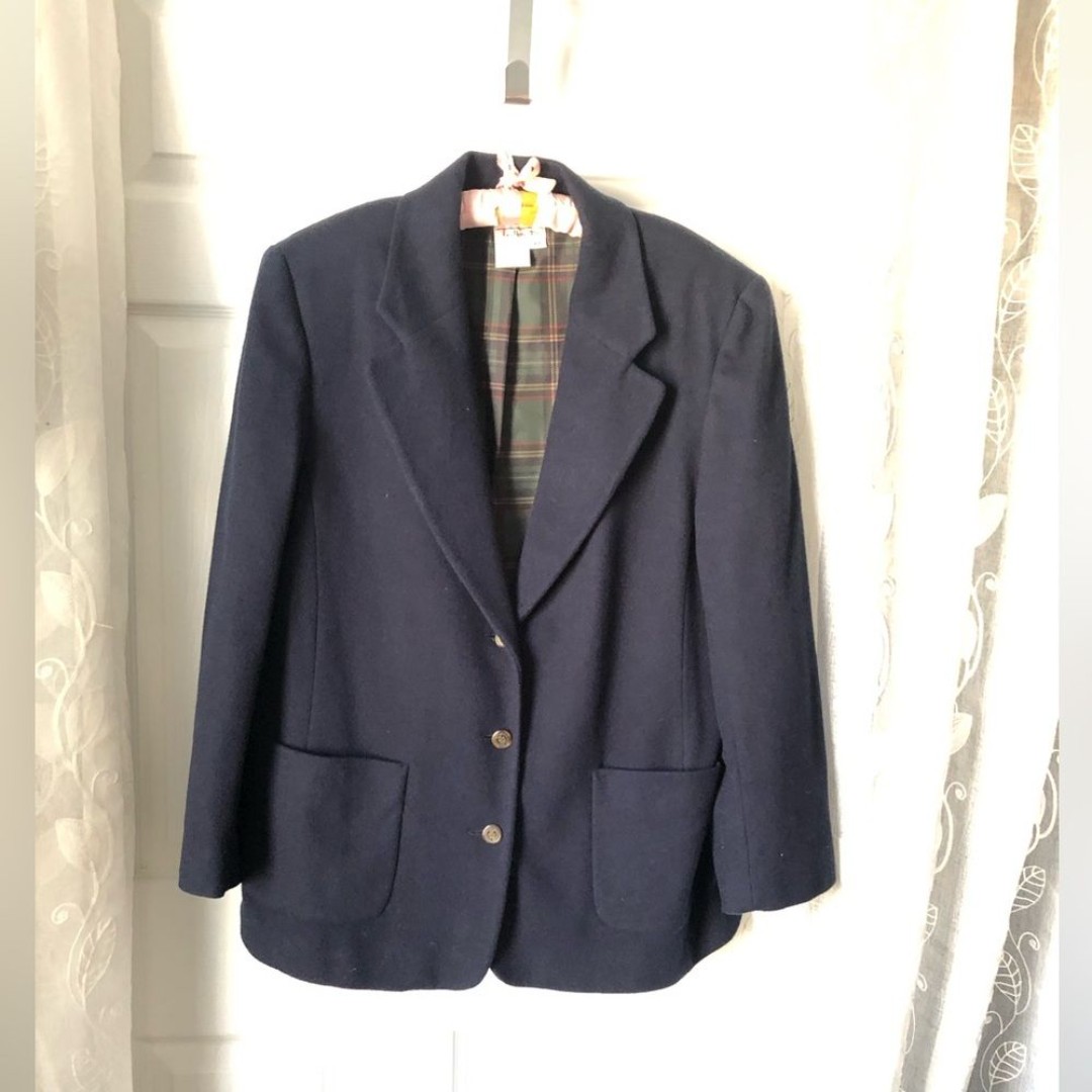 Talbots Navy Blue Women's wool blend oversized boyfriend Blazer jacket size M