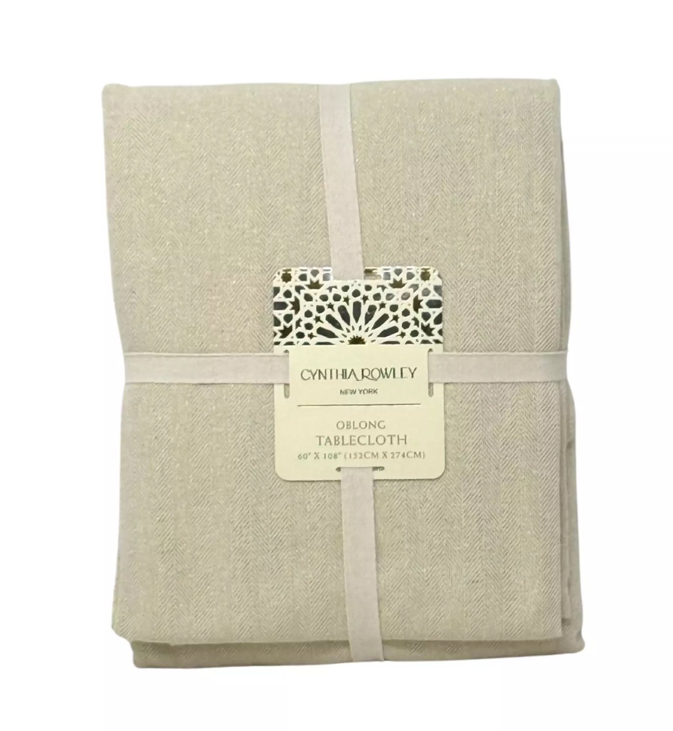 CYNTHIA ROWLEY 60 x 108 Holiday Natural & Gold Cotton Blend Designer Tablecloth
