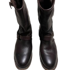 Vintage Shoe Co Women Sz 7 Veronica Boot Brown Leather Strap Mid Calf Flat Moto