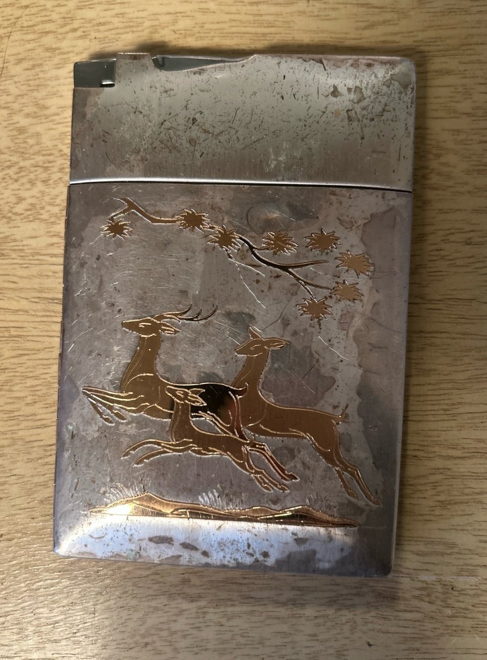 Vintage Sterling Silver Cigarette Case Deer & Floral Engraving 1900-1940