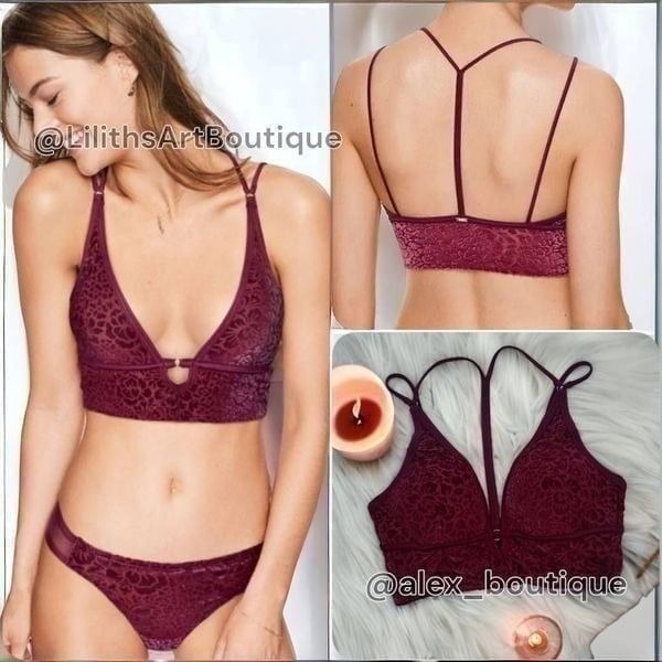 PINK Victoria's Secret Velvet Floral Bralette(P008)-Size M for Women