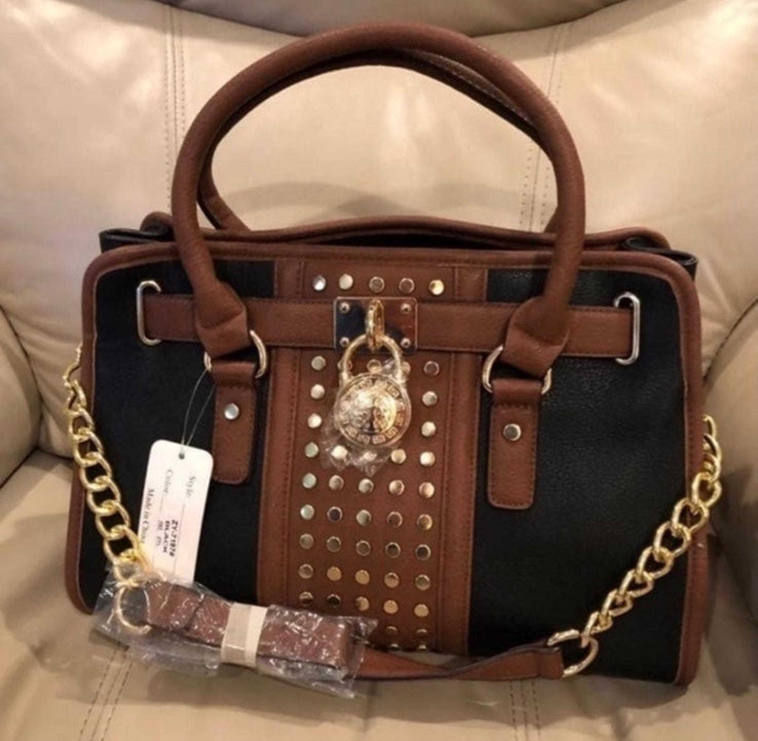 BOUTIQUE NEW CLASSY BLACK & BROWN CROSSBODY HANDBAG PURSE