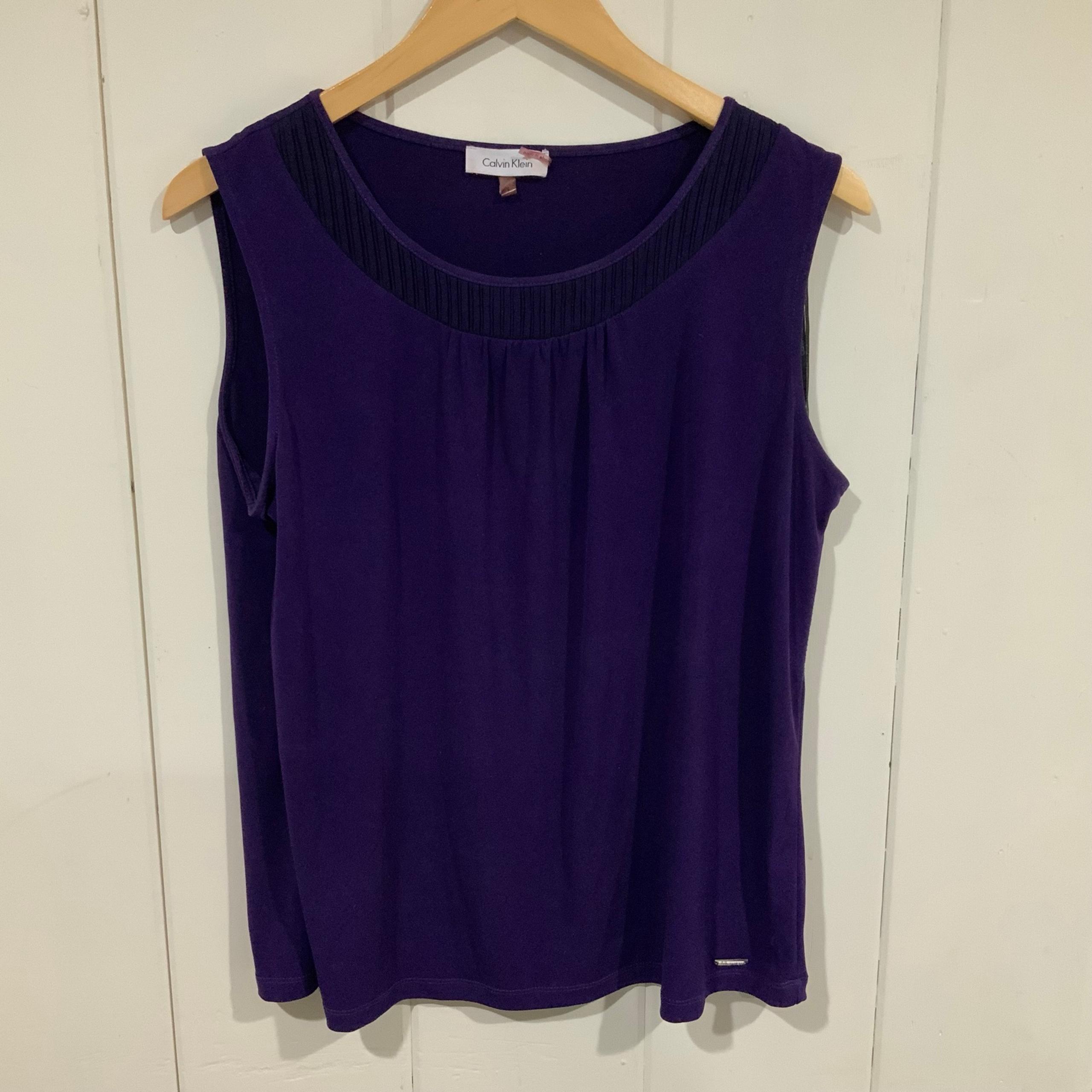 Calvin Klein Women's Sleveless Pleated Tank Top,  Purple Size Large