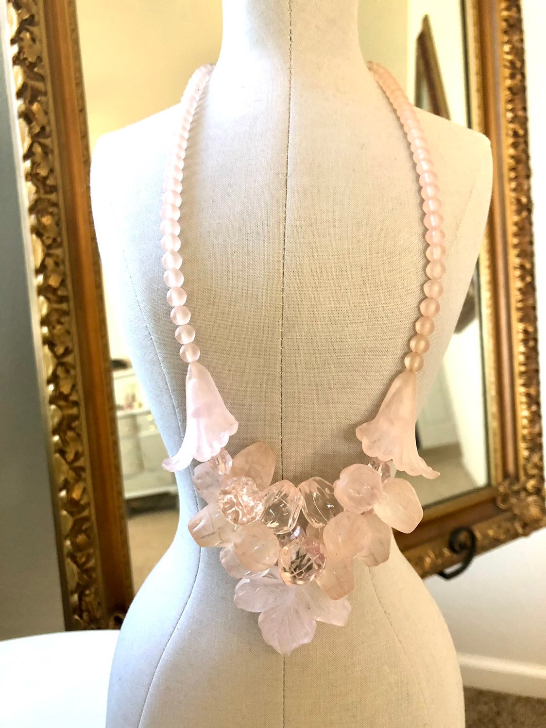 Vintage Pink Lucite Flower Cluster Necklace