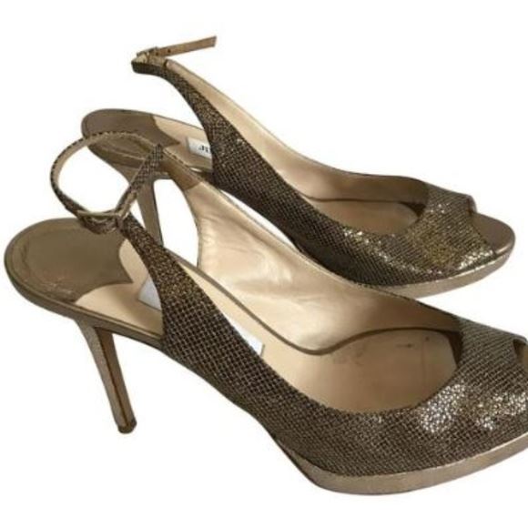 Jimmy Choo Peep Toe goldish bronze size