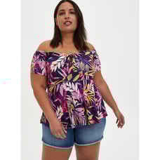 Torrid SZ 4 NWT MULTI LEAVES SUPER SOFT SMOCKED OFF SHOULDER TOP