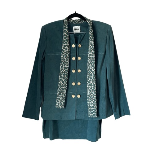 D1 80s Vintage Leslie Fay Green Skirt Suit Set Size 10