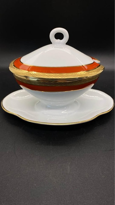VTG Richard Ginori GUCCI Oval Mustard/Sauce W/ Lid, Attached Underplate Palermo