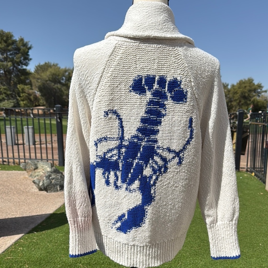 Maeve by Anthropologie Knit Lobster Cardigan with Blue Trim SP with defect