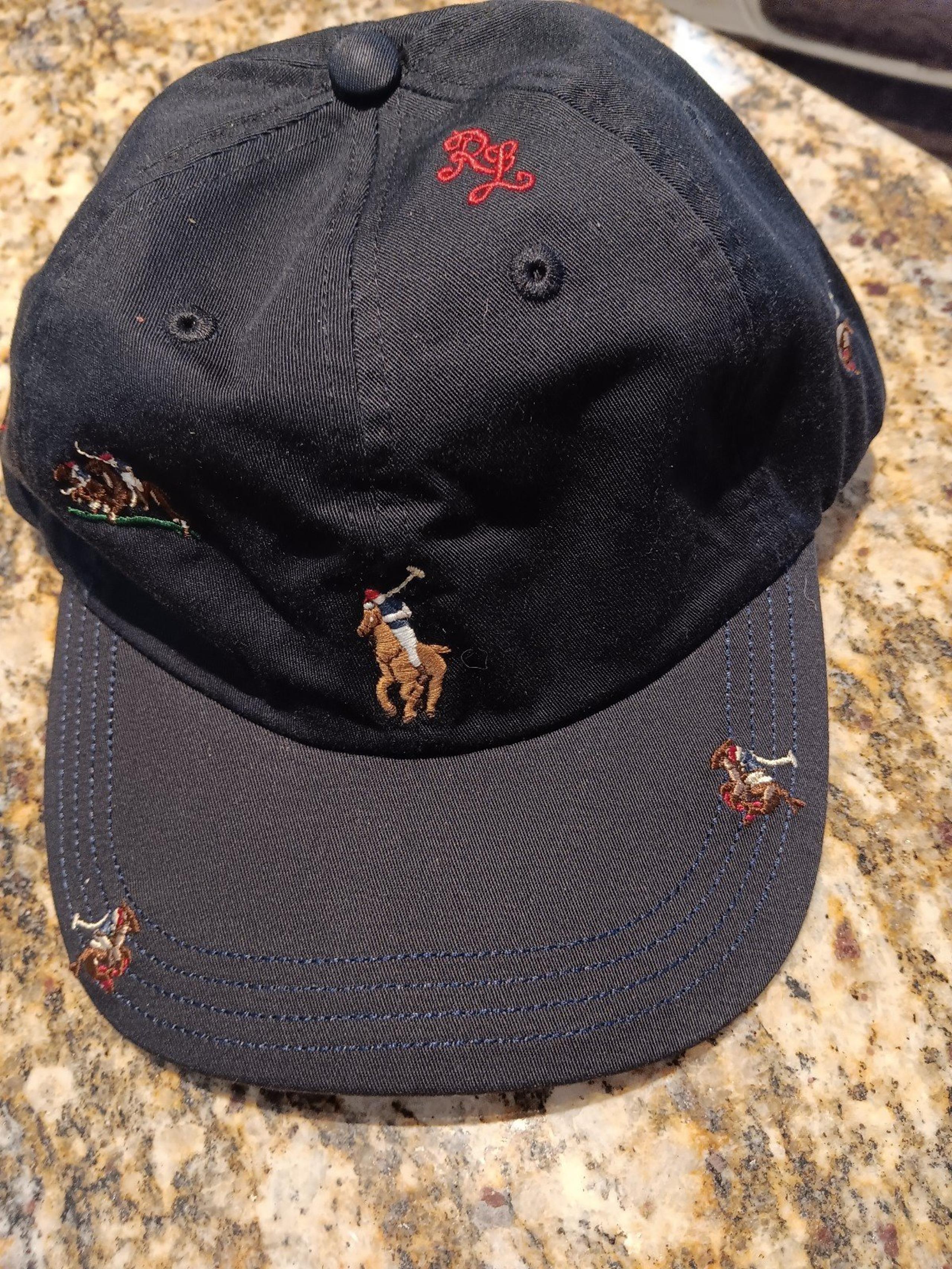 POLO RALPH LAUREN MEN'S BLACK ALL OVER LOGOS "RL" CAP HAT OSFA $49 BRAND NWT