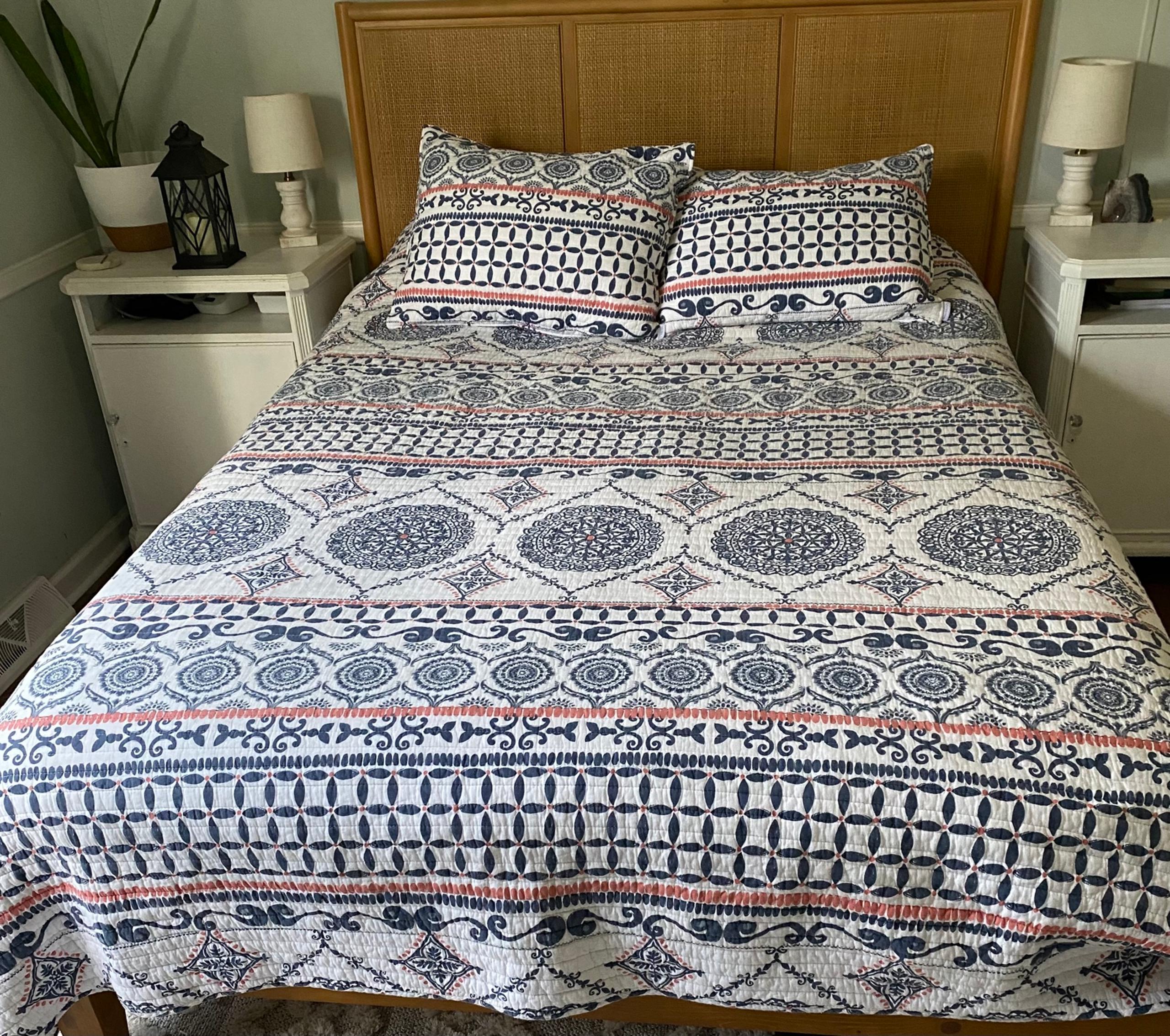 Levtex home cotton quilt queen caperoad blue white pink