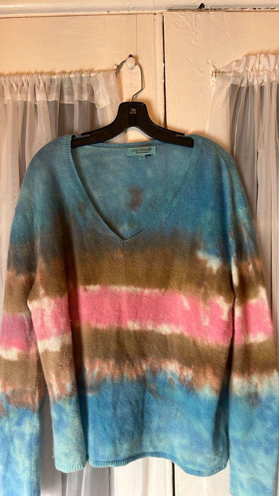 love tanjane cashmere V-Neck Sweater Women’s Medium Tie Dyed