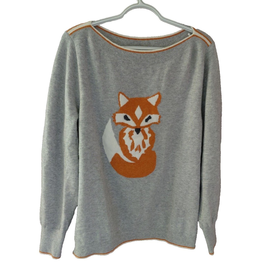 Ann Taylor LOFT XXL Gray Fox Orange Knit Boat Neck Sweater