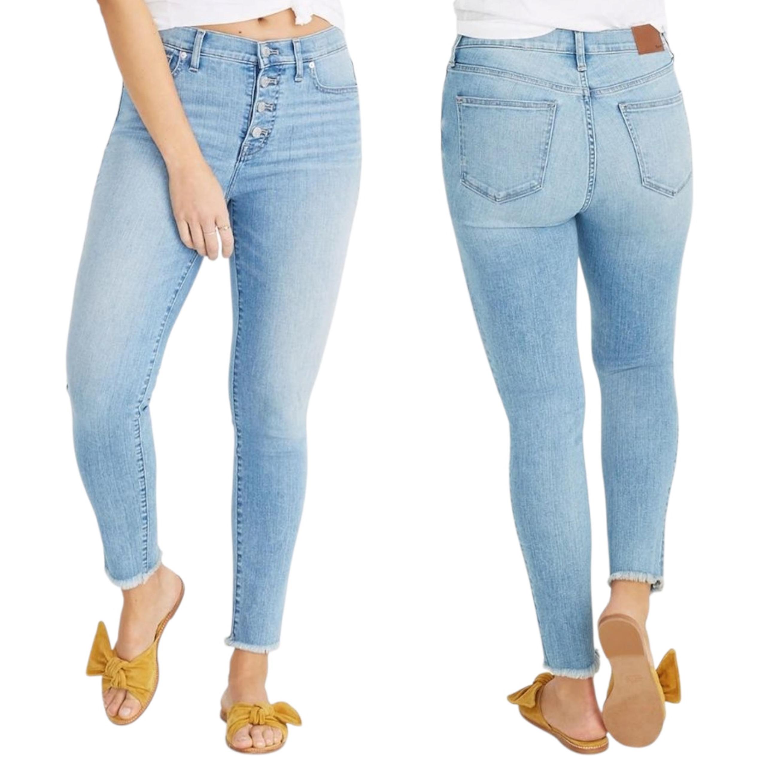 Madewell 10" High Rise Skinny 26 Women Exposed Button Fly Lt Blue Raw Hem READ