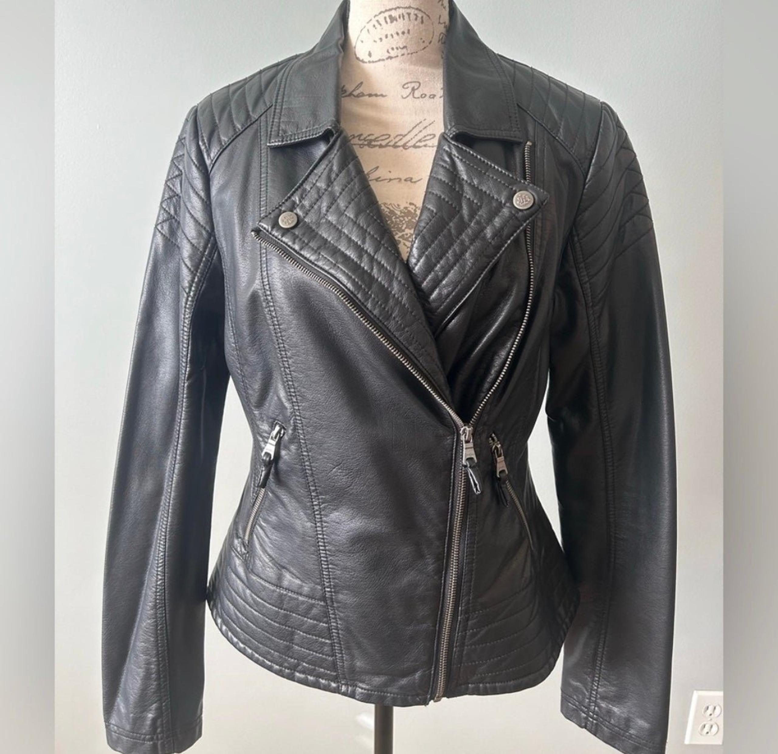 Jessica Simpson faux leather Black Biker Jacket size M