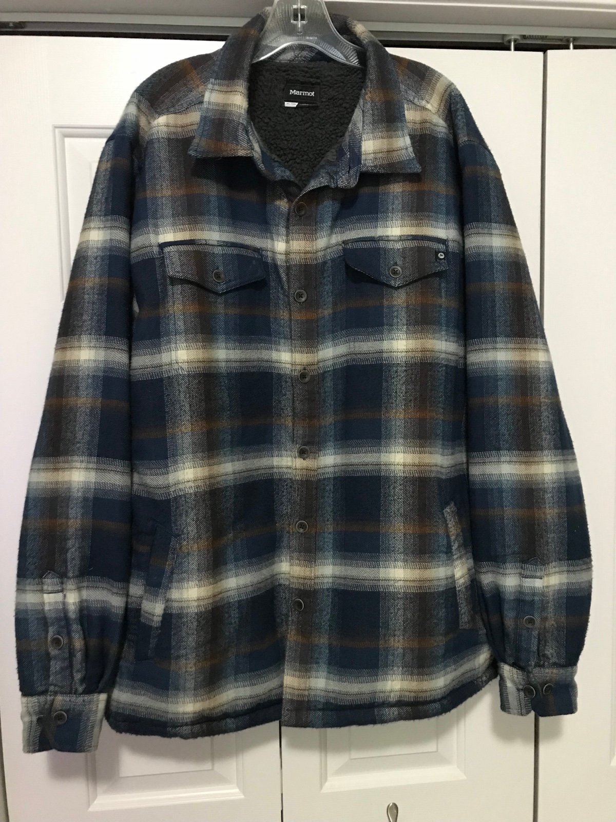 Marmot Ridgefield Heavyweight Mens XL Blue Brown Plaid Flannel Shirt Jacket
