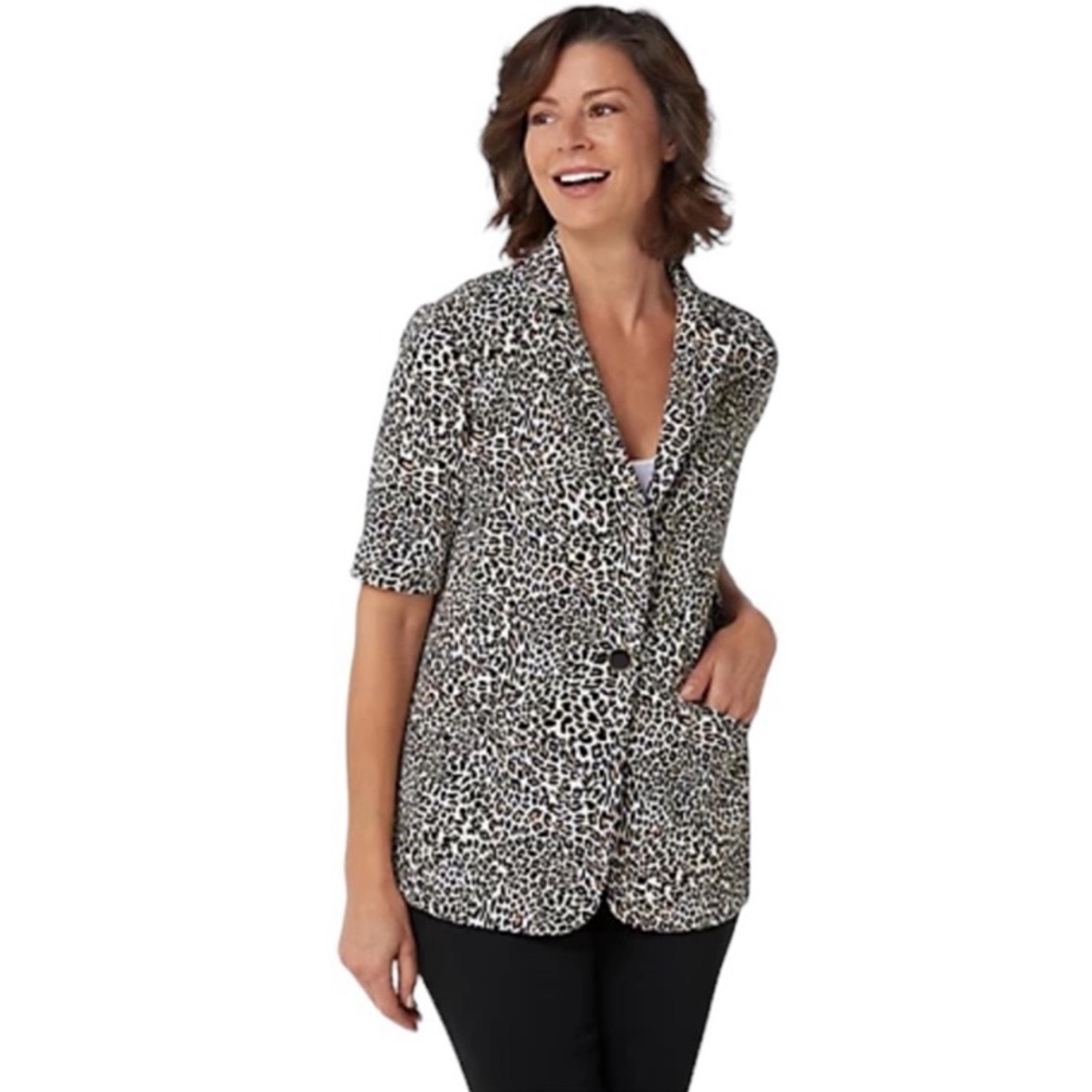 Susan Graver Leopard Print Short Sleeve Blazer Size XL