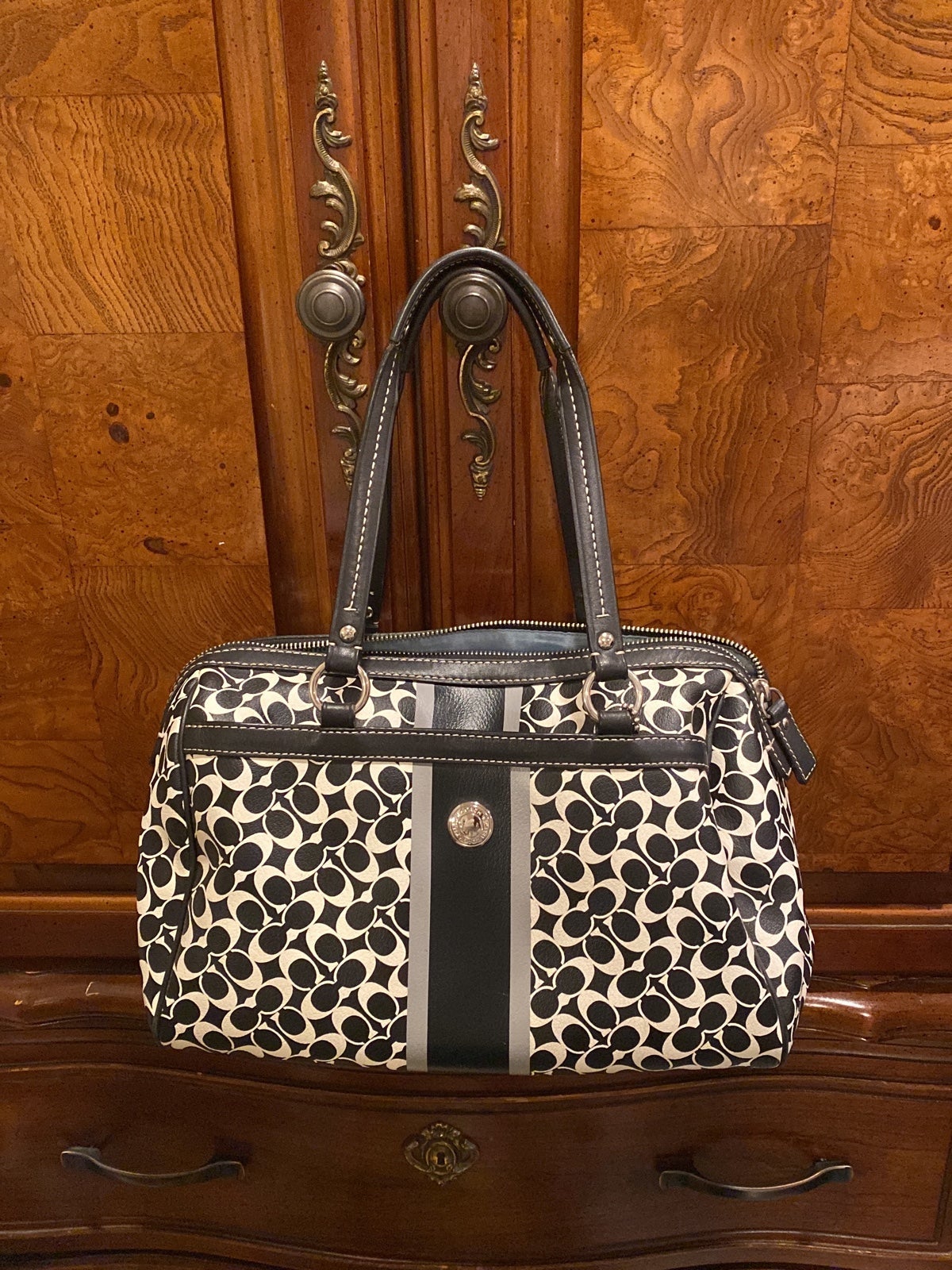Coach Beige/Multicolor Pebble Leather/Smooth Leather/Exotic Satchel