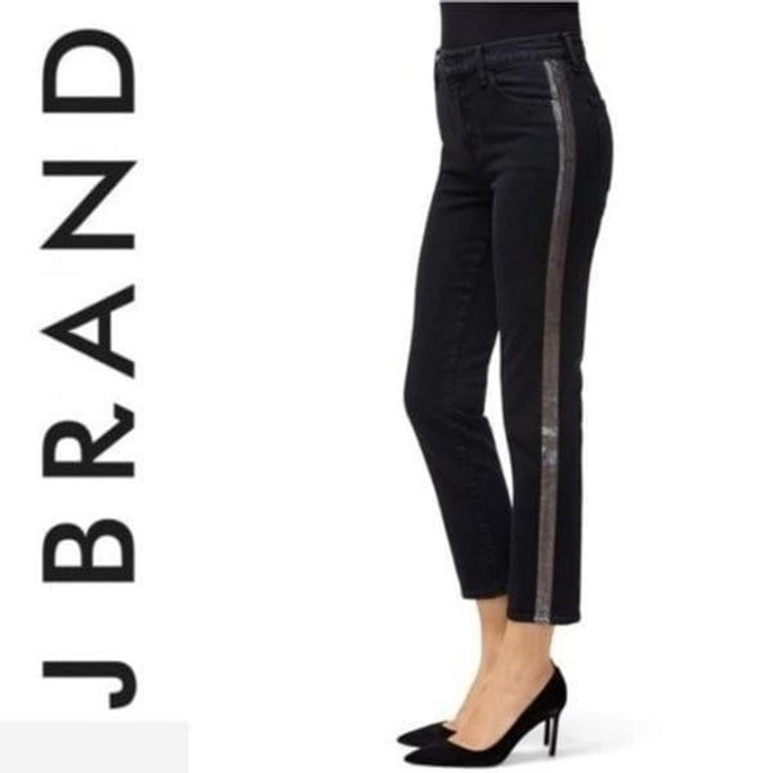 J. Brand Ruby High Rise Metallic Stripe Black Crop Jeans Size 27