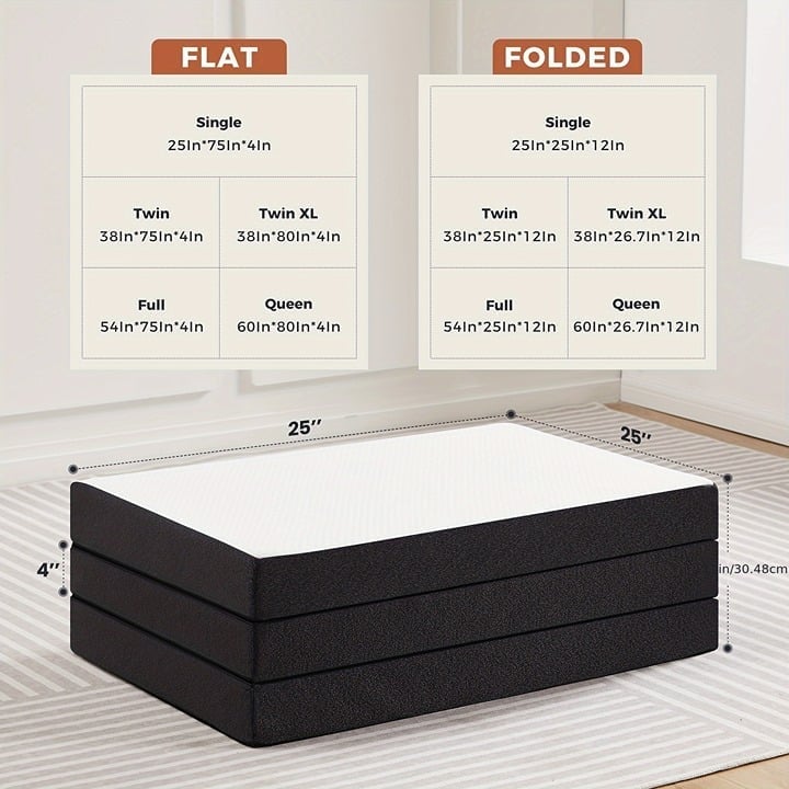 Local warehouseFolding Mattress Single Size, 4 inch Tri-fold Memory Foam
