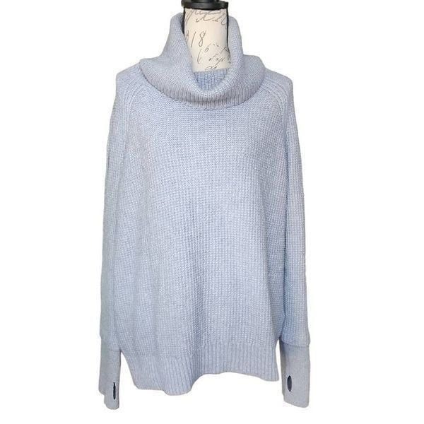 Market & Spruce Women's XL Blue Cowl Neck Waffle Stitch Ribbed Cuff Knit Sweater