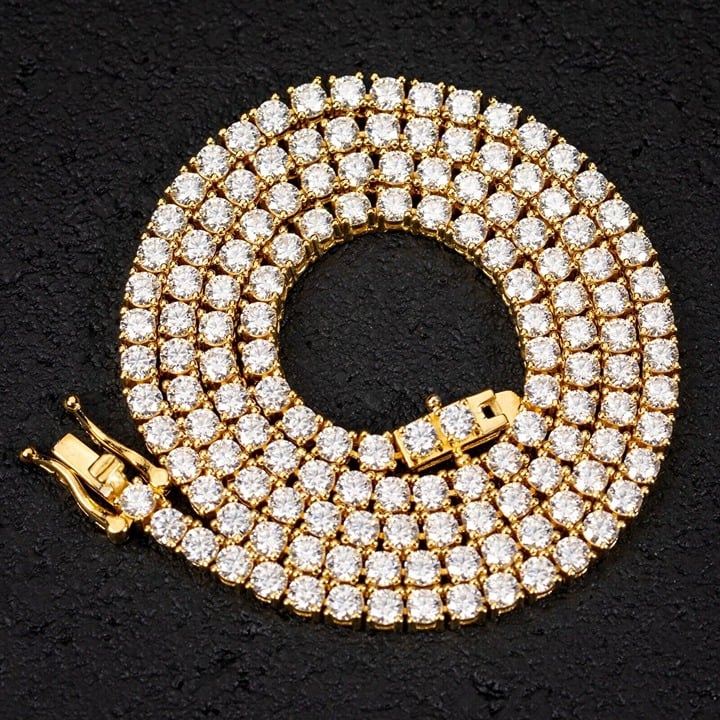 Men's Women's 14K Yellow Gold Plated 3mm Round 5A Cz Iced Tennis Chain Necklace