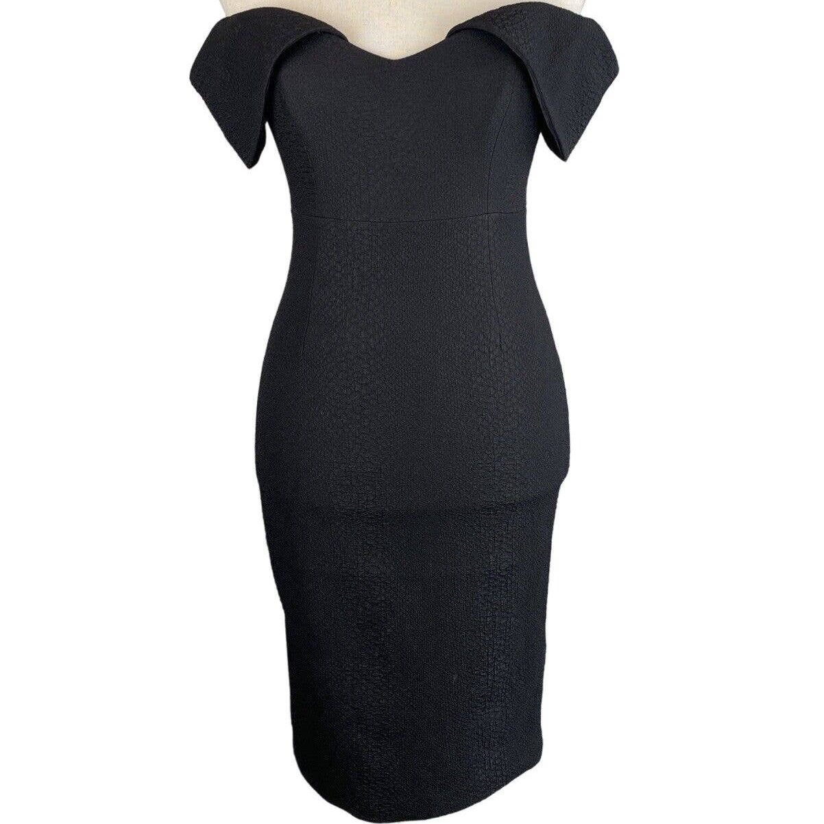 Bardot Womens Ruffle Off Shoulder Body Con Cocktail Dress 4 Black Snake Textured