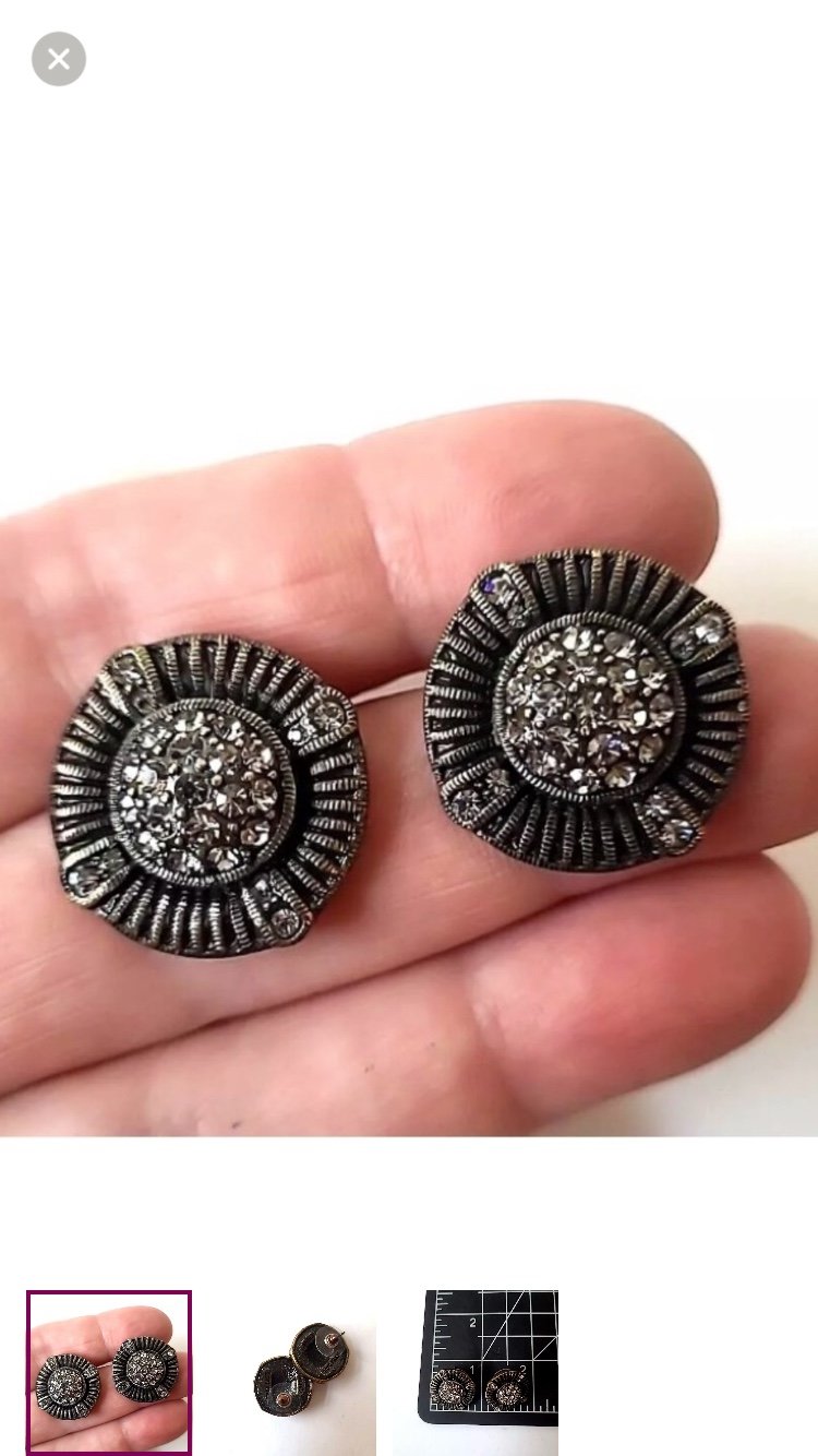 Heidi Daus Antique Gold Black Diamond Crystals Button Studs