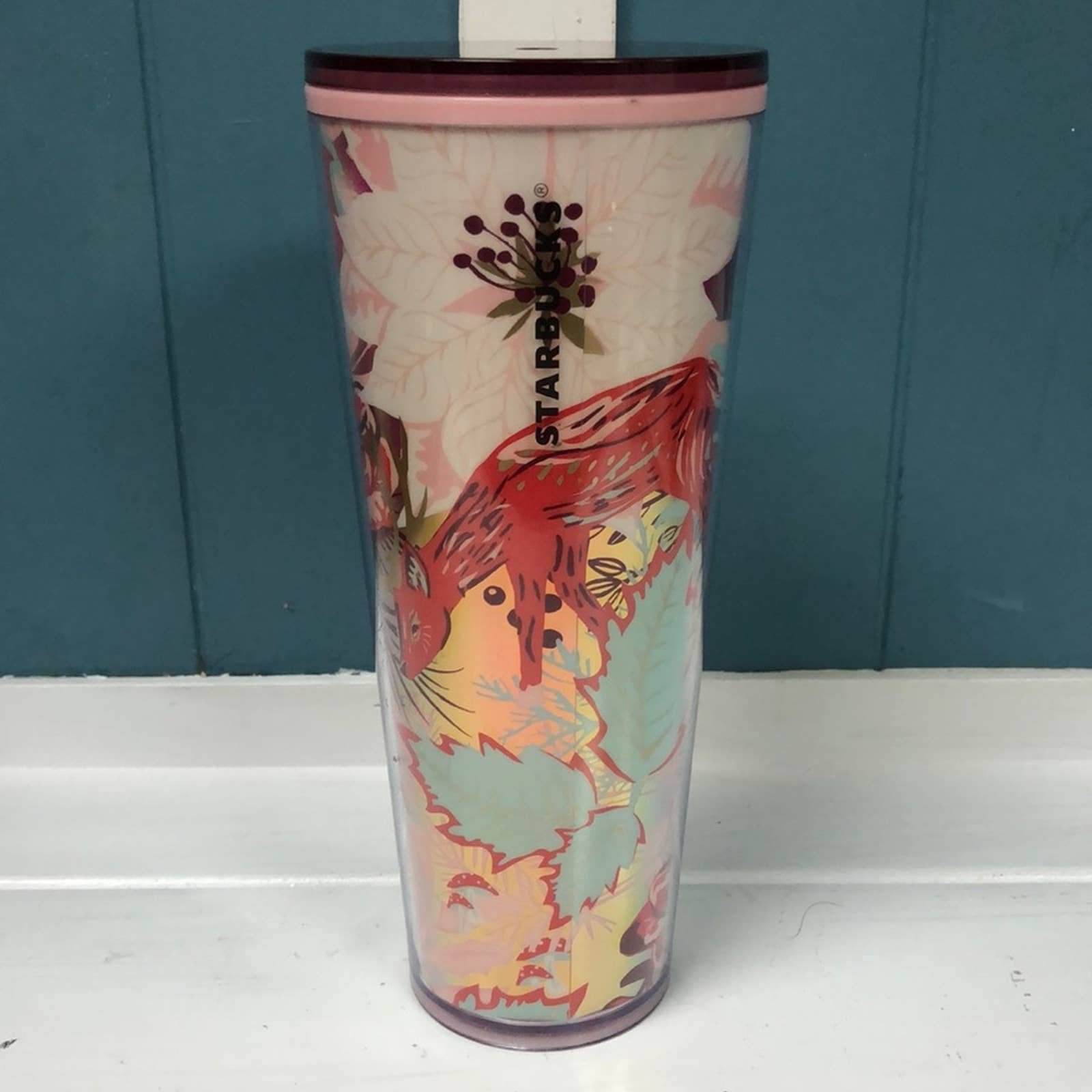 Starbucks Tumbler Fox Rose Flower Pink Fall Winter 2022 *missing mushroom straw
